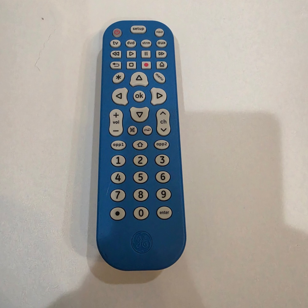 GE Universal Remote Control 4-Device Blue Excellent Soft-Touch Streaming TV DVD